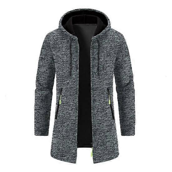 Men Coat Hooded Drawstring Long Sleeve Solid Color Mid-length Jacket with Pockets