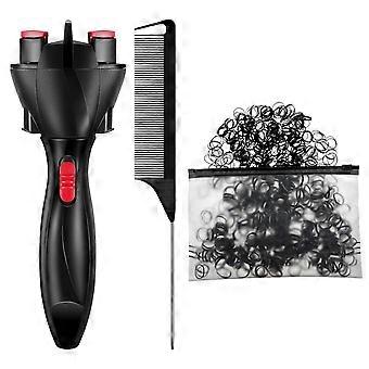Automatic Hair Braider with 800 Mini Rubber Bands and Tail Comb - Roller Braiding Tool for Women, Hair Styling (Black)