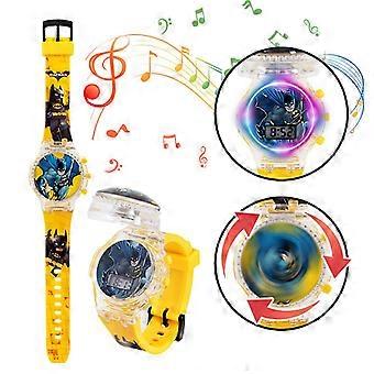 Children's Cartoon Figure Watch Kids Flashing Light Luminous Digital Music Watches Spinning Top Flip Cover Wristwatch Ba [XR]