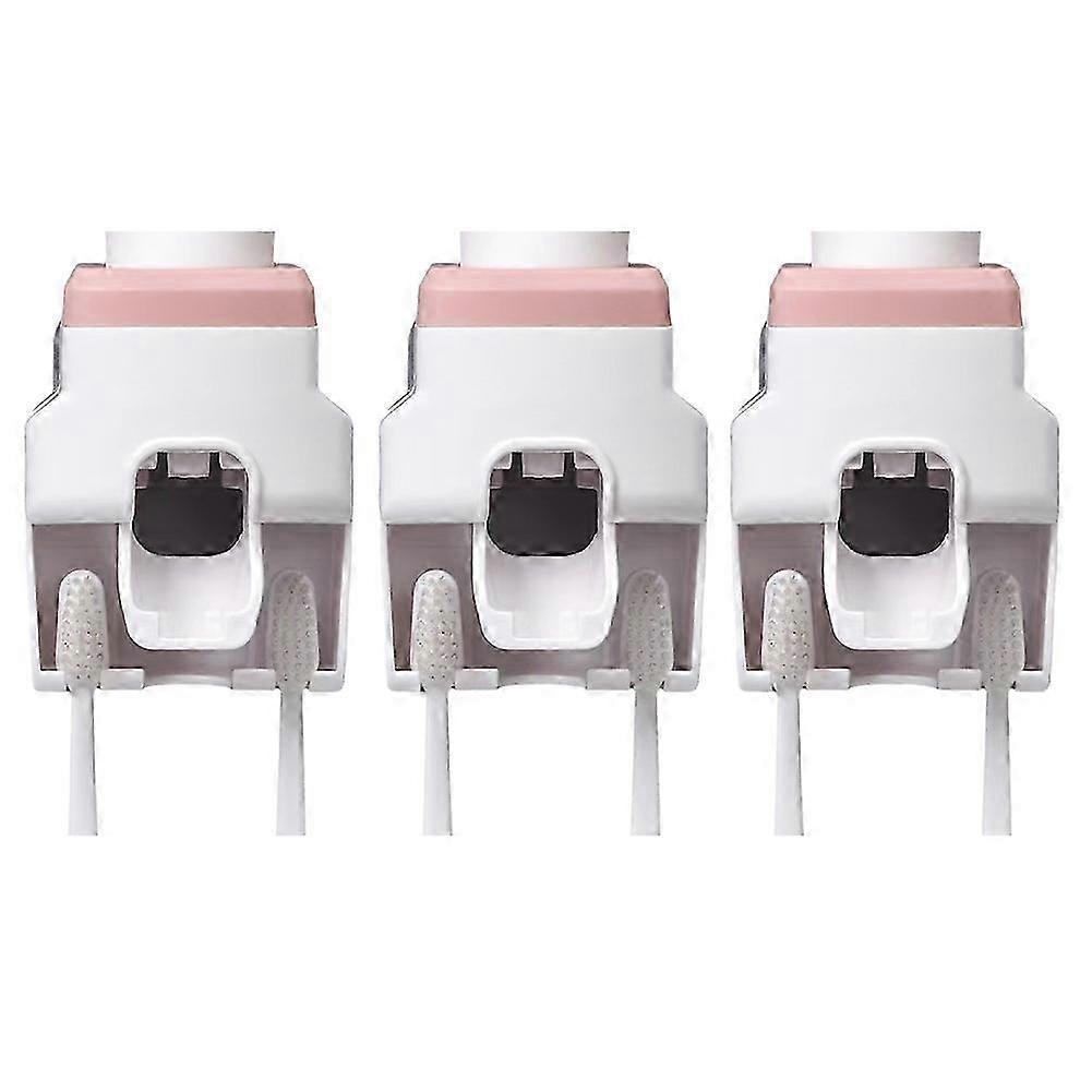Automatic Toothpaste Squeezer Wall Mounted Punch-Free Toothbrush Storage Rack Toothbrush Holder Squeezer Pink