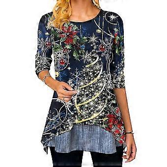 Lady Printed Long Sleeve T-shirt Christmas Blouse Long Tops-awqe