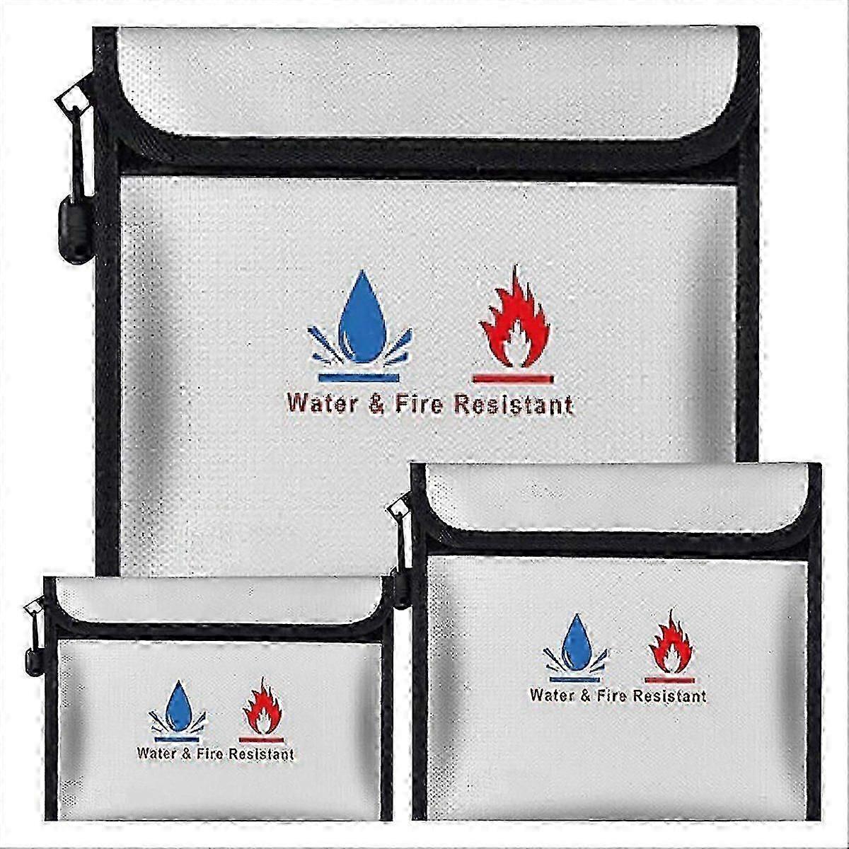 Fireproof Waterproof Document Bag Set - 3 Pack, Enhanced Zipper, Safe Storage for Documents, Cash, J