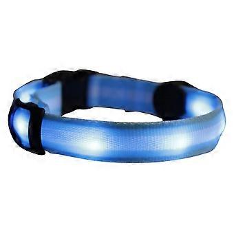 Adjustable Nylon LED Flashing Light-up Night Safety Pet Dog Collar - 33cm to 55cm (Blue)