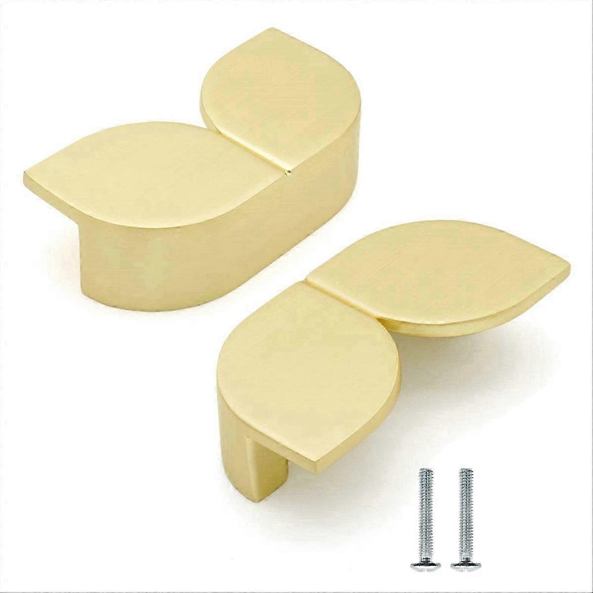 2 Pack Brushed Gold Cabinet Pulls Half Moon Flowers Drawer Pulls