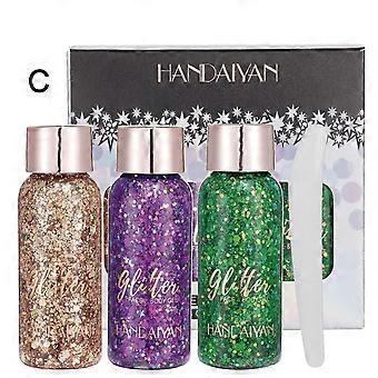 Rosto Body Glitter Gel com Colher, Sereia Sequins Glitter Autoadesivo, Chunky Glitter Eye Lip Nail Hair Glitter, Glitter Espumante Halloween