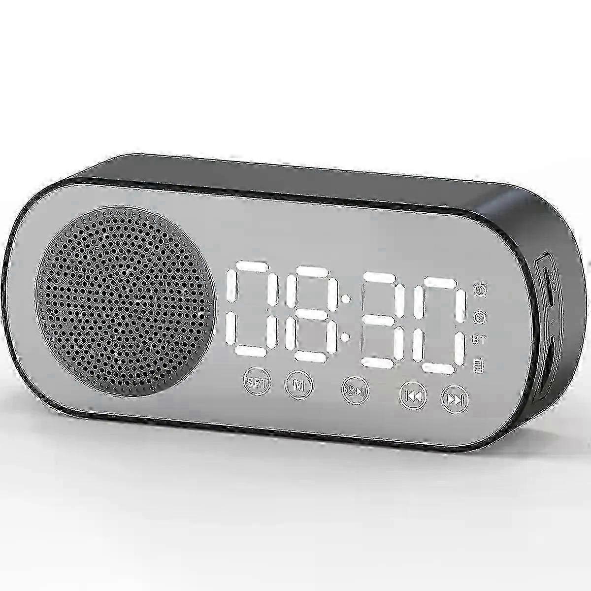 mirrored LED alarm clock with Bluetooth functionality, supporting hands-free calling and music playback.