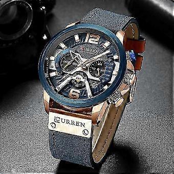 (gold black)Casual Sport Watches compatible with Men Luxury Military Leather Wrist Watch Man Clock Fashion Chronograph Wristwatch