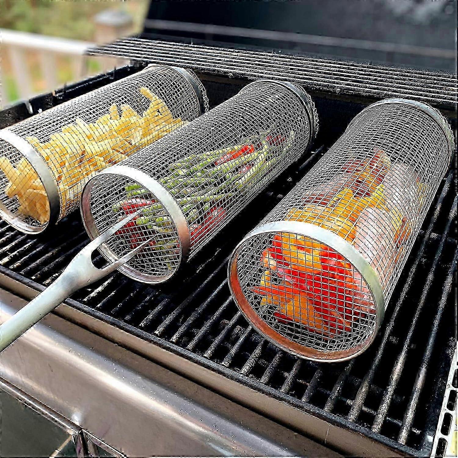 Round Rolling Grill Basket Stainless Steel