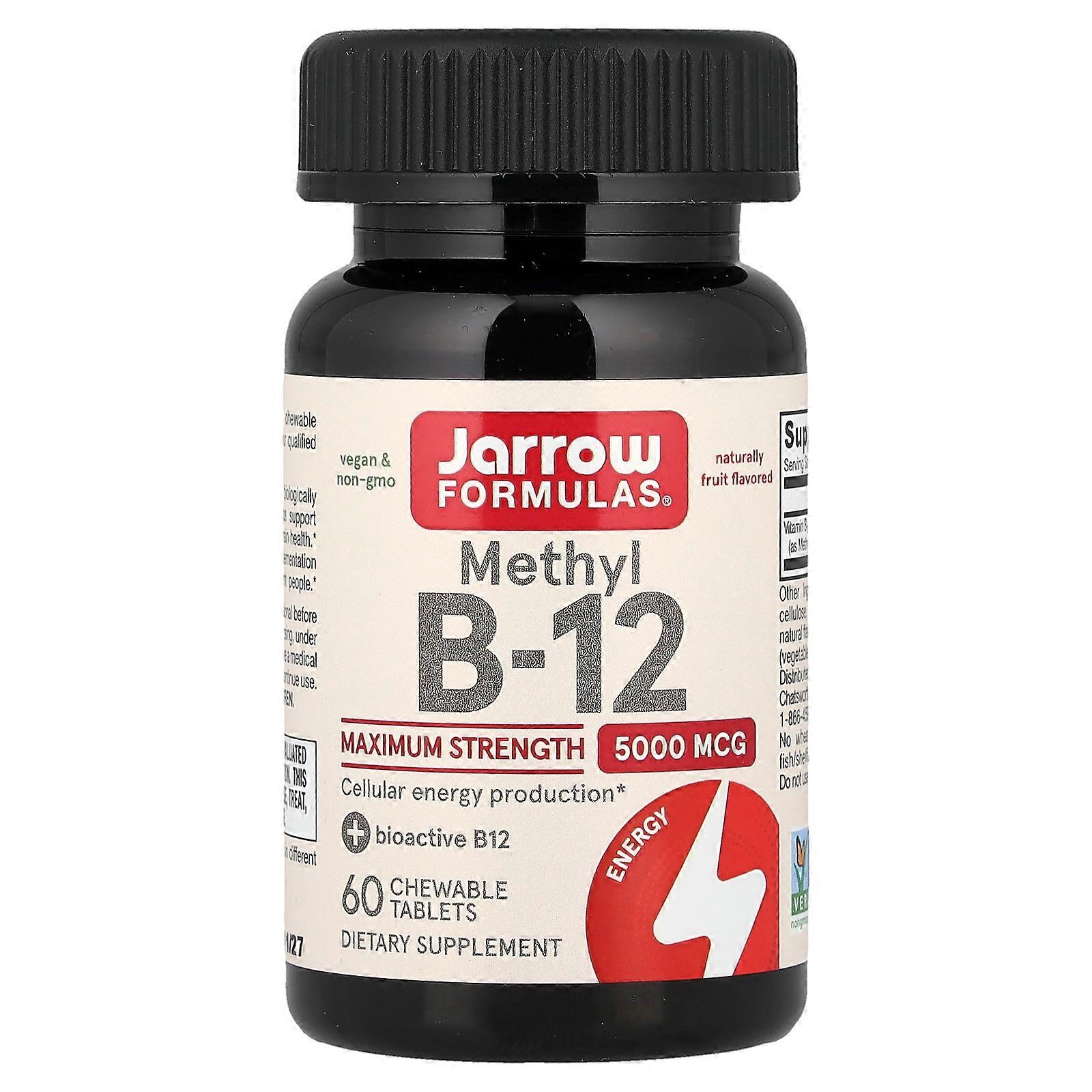 Jarrow Formulas, Vegan Methyl B-12, Maximum Strength, Cherry, 5,000 mcg, 60 Chewable Tablets