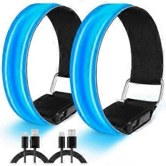 LED Running Armband Lights, Rechargeable Reflective Bands - High Visibility - 2pcs Blue-bj