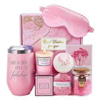 Women Relax Spa Gift Basket - Self Pampering Care Kit with Scented Candle, Bath Fizz & Silk Sleep Mask, Thoughtful Gift for Friend & Mom 