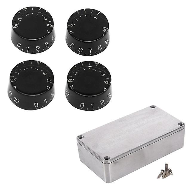 1 Pcs Diecast Aluminium Electronics Project Box &amp; 4 Pcs Electric Guitar Top Hat Knobs Speed Volume Tone Control Knobs