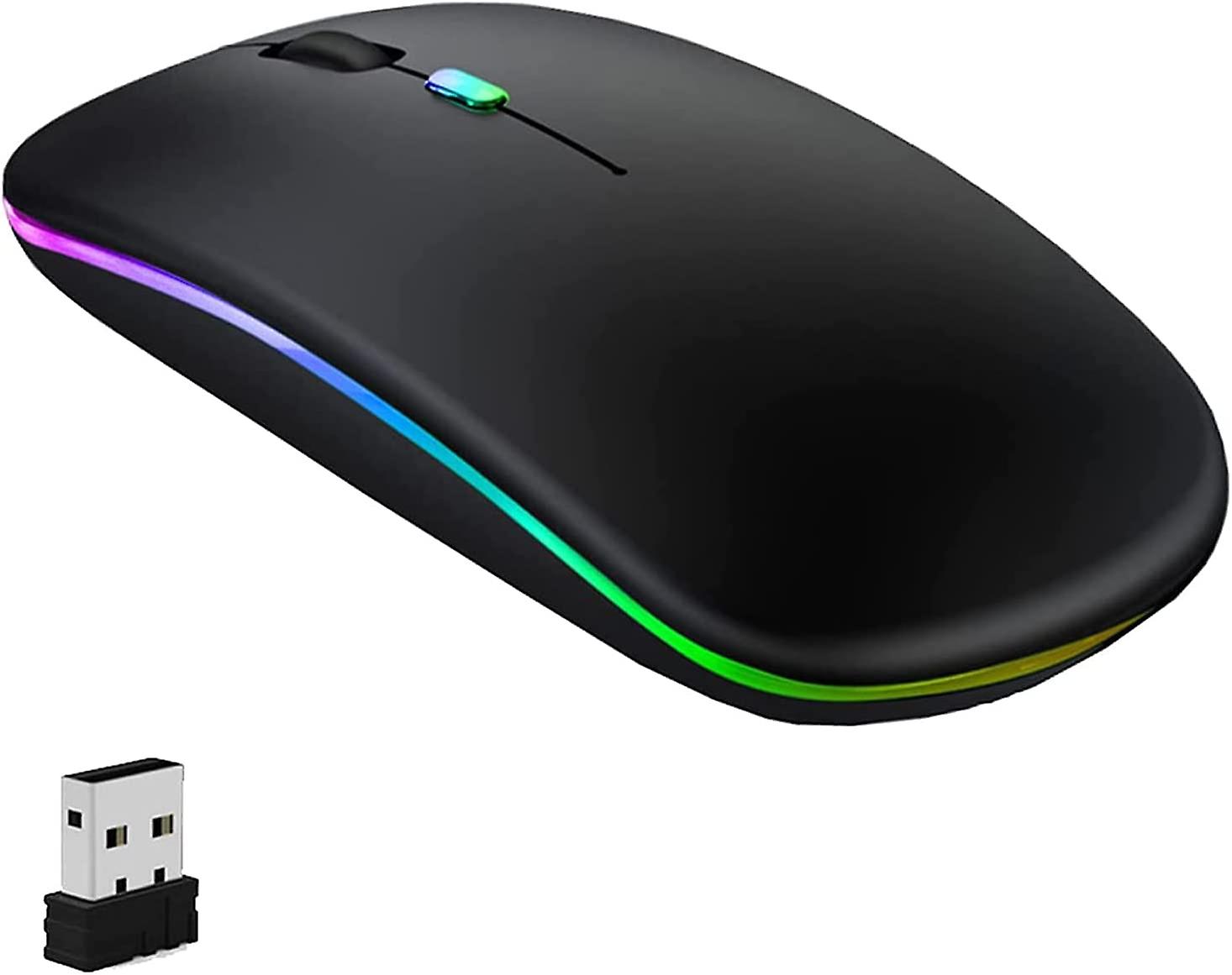 LED Wireless Mouse,Rechargeable Silent 2.4G Wireless Computer Mouse with USB Receiver,Untra Thin RGB