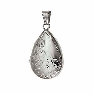 Silver 30x20mm half engraved teardrop Locket