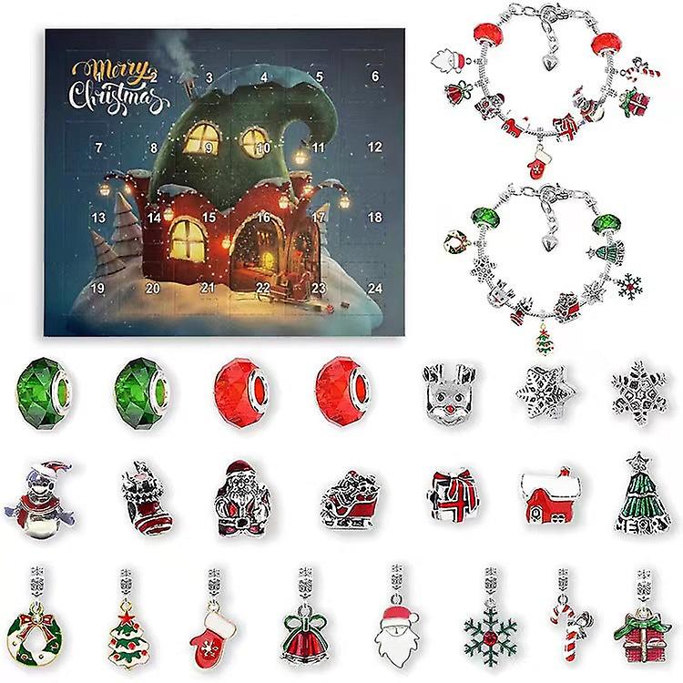 24 Countdown Calendar Advent Surprise Blind Box Set Christmas Charms Bracelet Set DIY Creative Ornaments