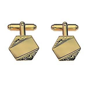 Hard Gold Plated 18x18mm hexagonal hand engraved Cufflinks