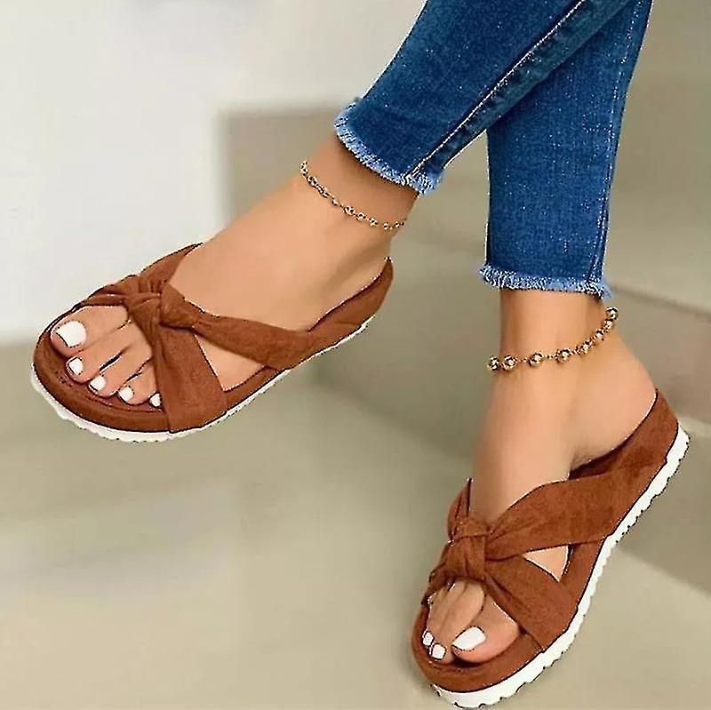 Women's Flat Bmed Open Toe Soft Bow Tie Comfortable Casual Fash Slippers