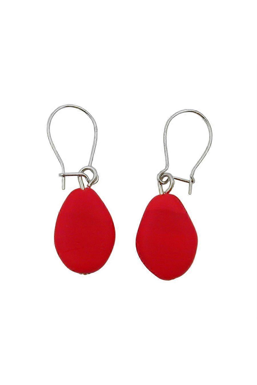 Hook Earrings Flat Olive Shaped Red Matte - Gl01370
