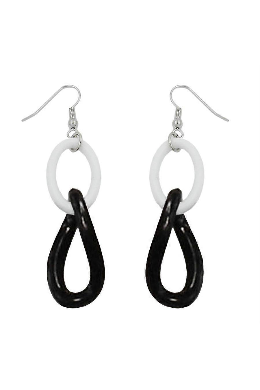 Hook Earrings Plastic Chain Links Black And White - Gl02667