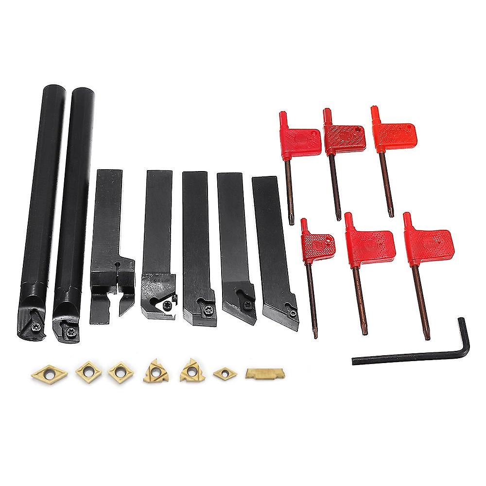 7Pcs 16mm Shank Lathe Boring Bar Turning Tool Holder Set With Carbide Inserts And Wrenches