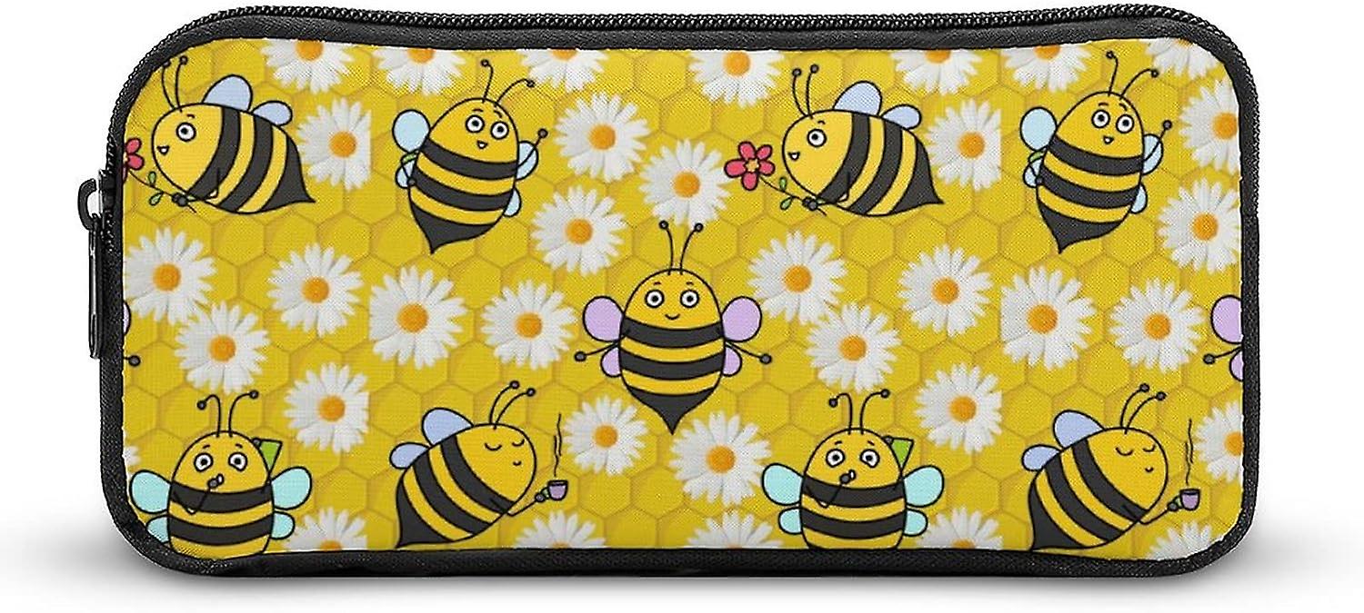 لطيف النحل والزهور نمط أقلام رصاص حقيبة تخزين القلم الحقيبة مكتب منظم حامل مع سحاب للنساء الرجال الكبار81201
