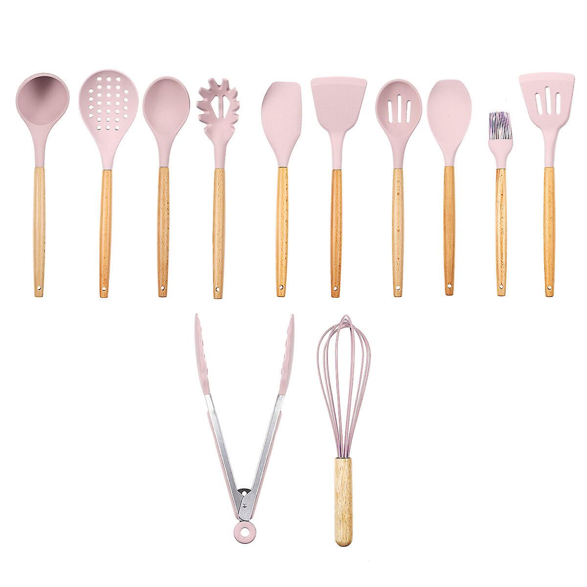 12Pcs Wooden Silicone Kitchen Utensil Nonstick Cooking Tool Spoon Soup Ladle Turner Spatula Tong Cookware Baking Gadget