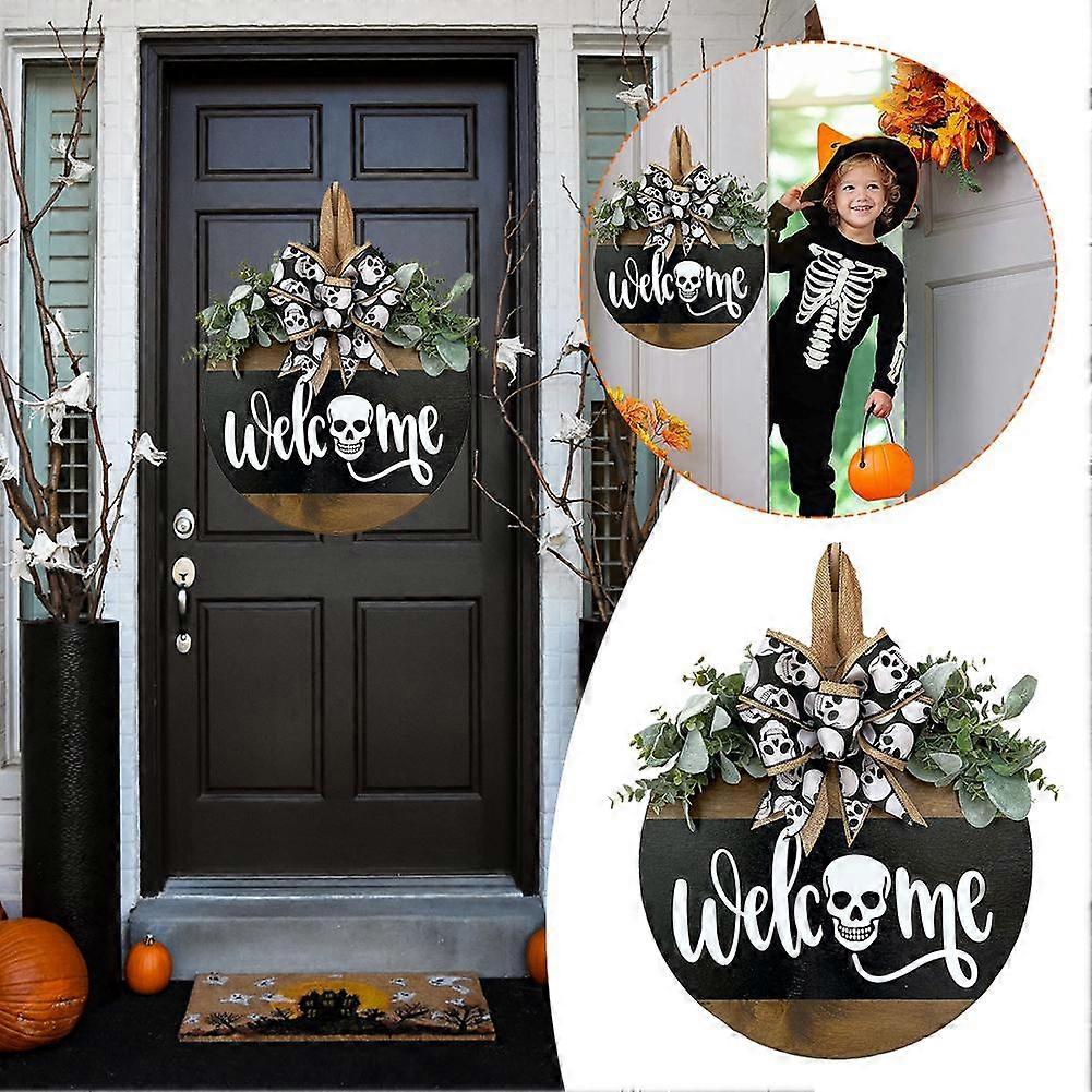 ديكور المنزل الموسمي هالوين تحت عنوان باب خشبي علامة مسكون البيت الدائرة
