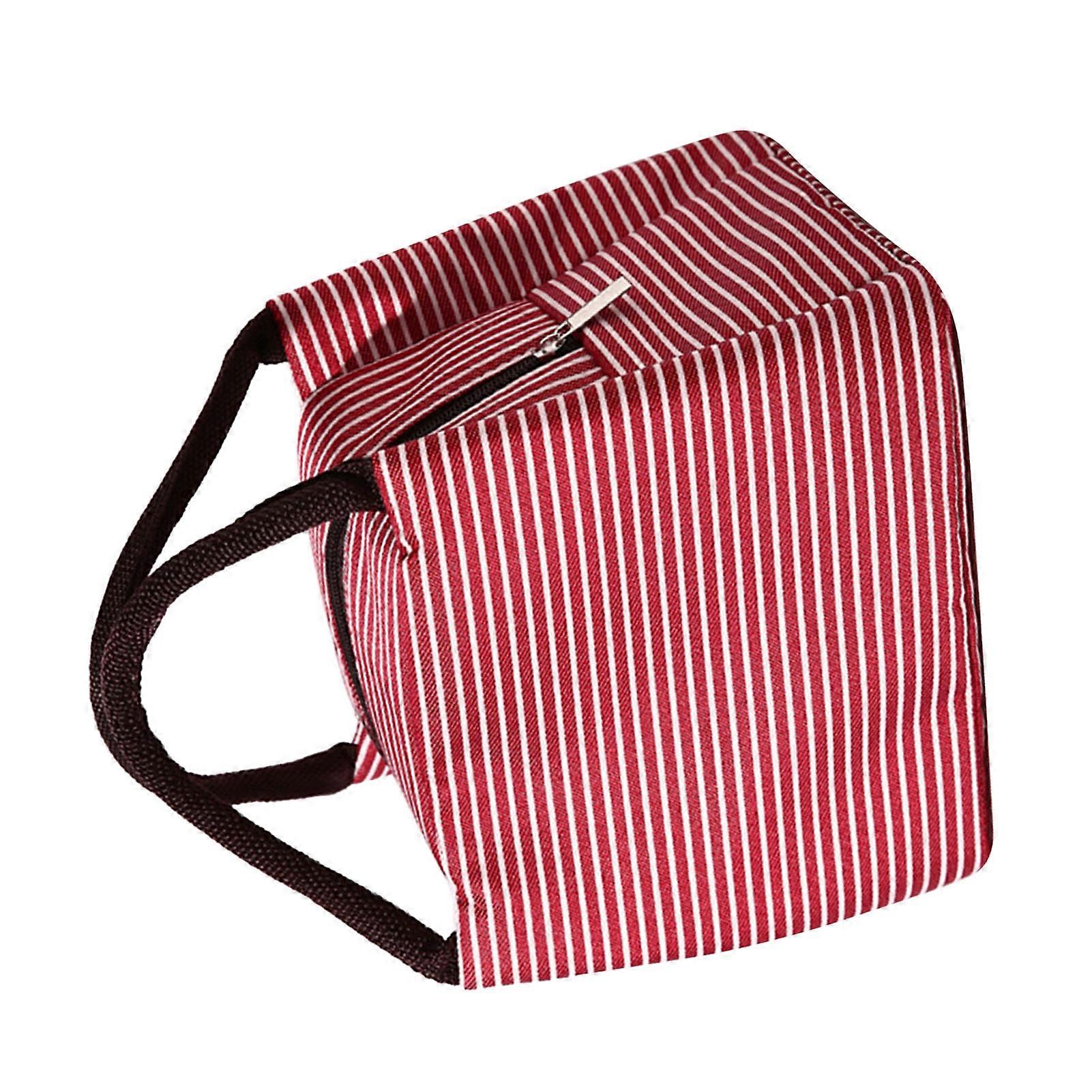 Lunch Box Bag Portable Large Capacity Foldable Insulated Picnic Bag for Travel Work Red Striped