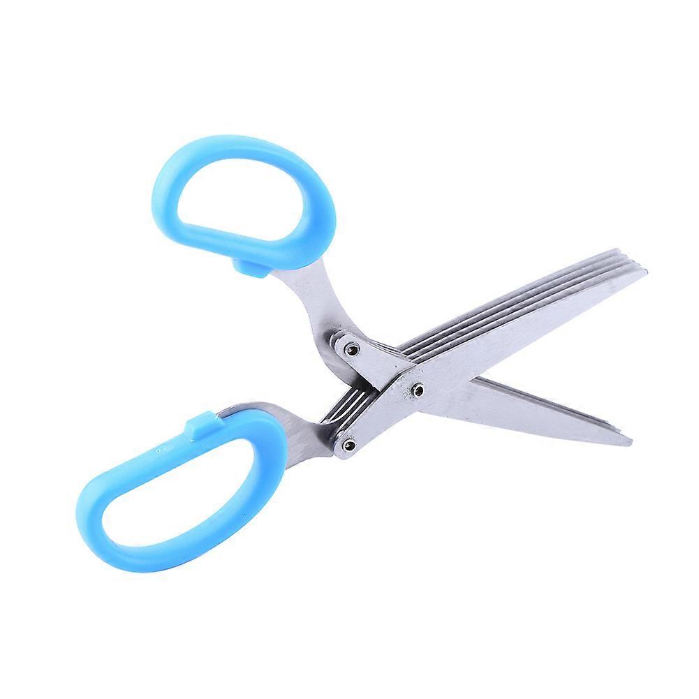 Herb Scissors Stainless Steel 5 Blade Sharp Cut Shredding Shears Kitchen Tool Snips Blue