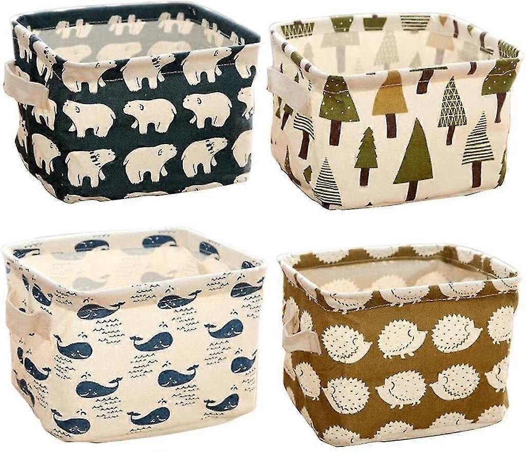 سلة تخزين 4 قطع ، منظم صندوق تخزين القماش مع 2 مقابض على كلا الجانبين ، صندوق تخزين مقاوم للماء قابل للطي للأطفال منظم تخزين الكتان الصغير