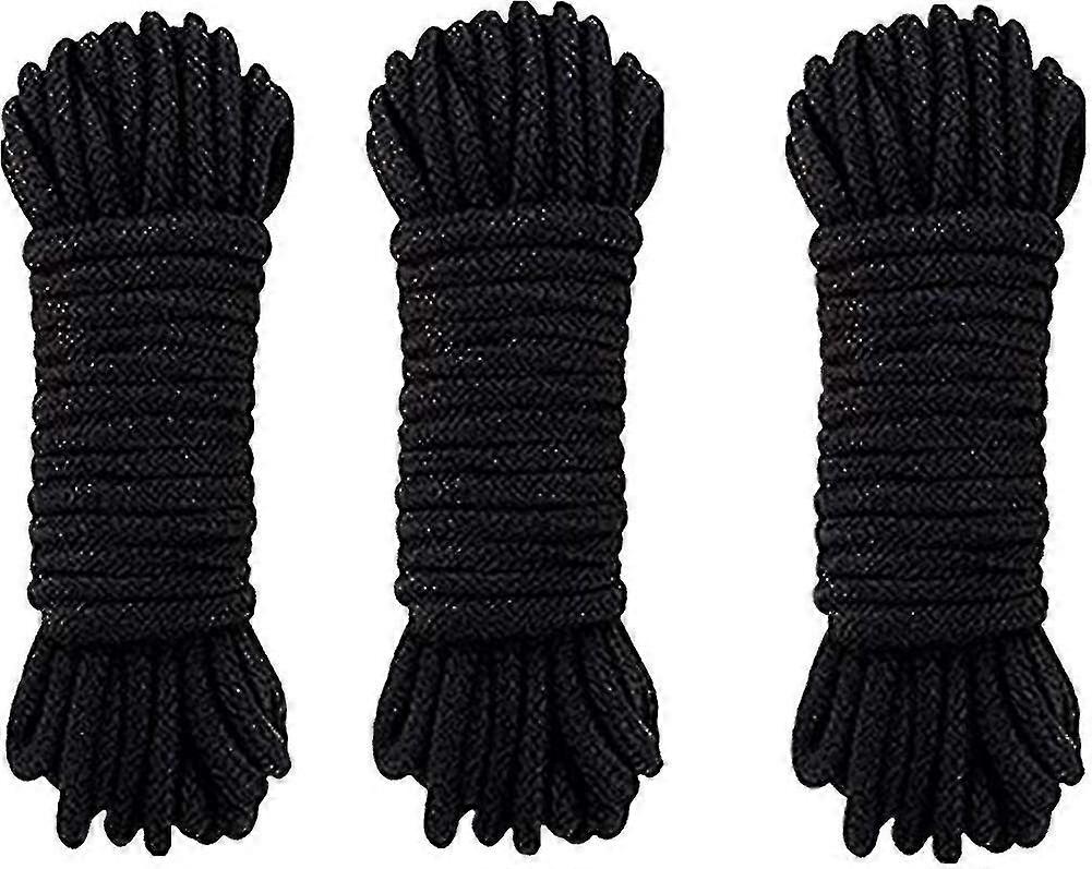 3 Pack Soft Cotton Rope - 10m/8mm Thick, Black Color, Gift