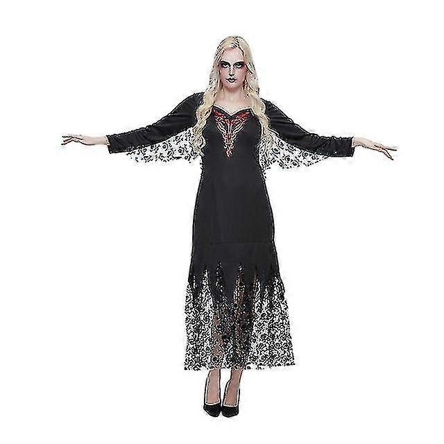 Vintage Gothic Black Dress Women Medieval Skull Countess Cosplay Halloween  Costume For Adult Skeleton Lace Dress | Fruugo UK
