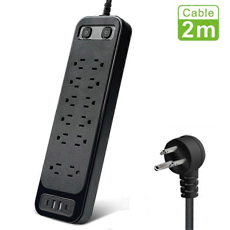 Dual Switch Portable Power Strip, 12 Way US Plug, Type-C Smart Development Port, 5V-3.1A USB, Desktop Socket Extension Board