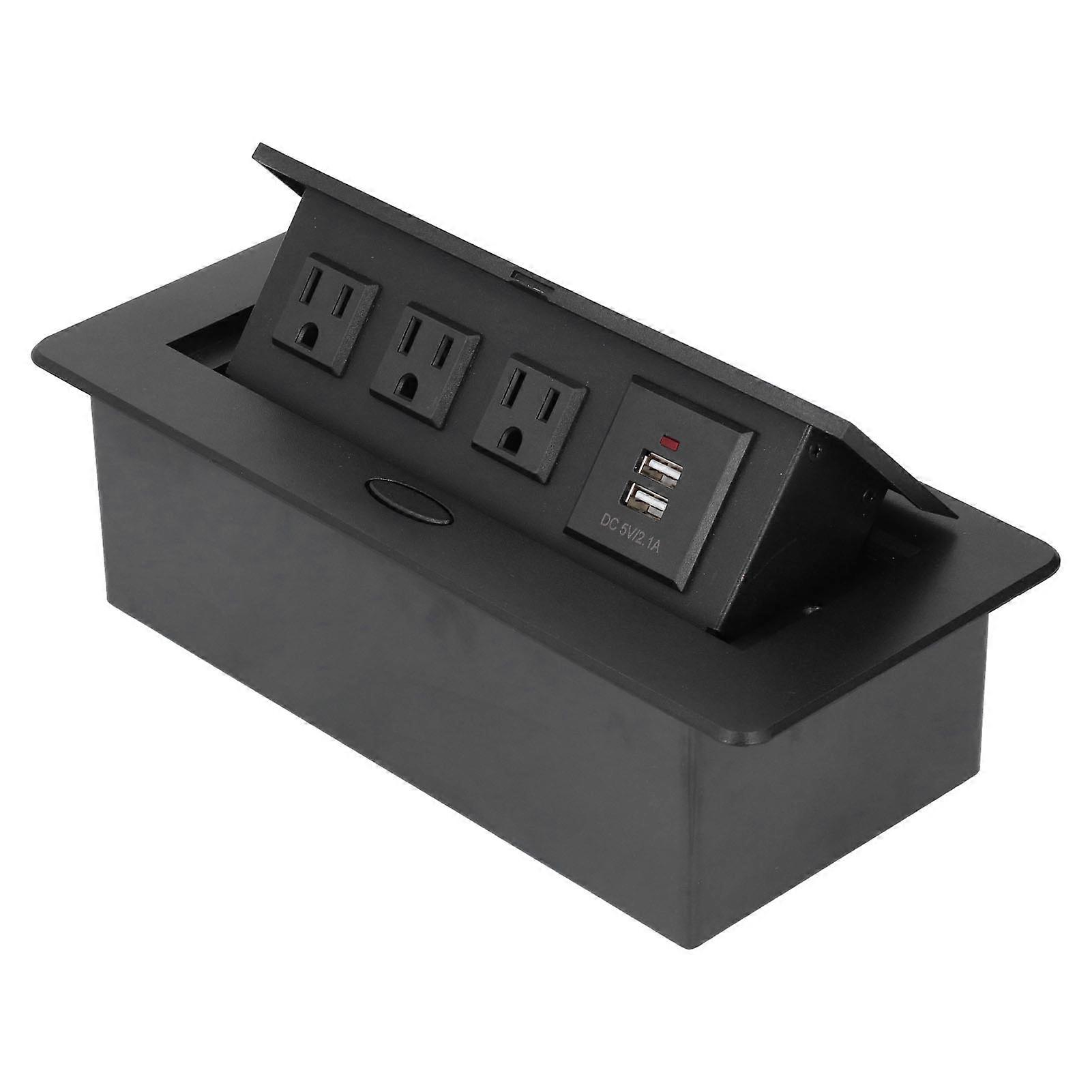 Desktop Socket Embedded Power Outlet with Dual USB Port for Charging US Standard AC250V 10A