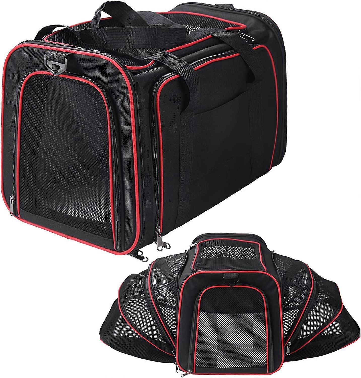 Breathable Expandable Cat Dog Carrier, Foldable Pet Shoulder Handbag with Removable Mattress, Carrying Crate for Camping Hiking Travel (Medium)