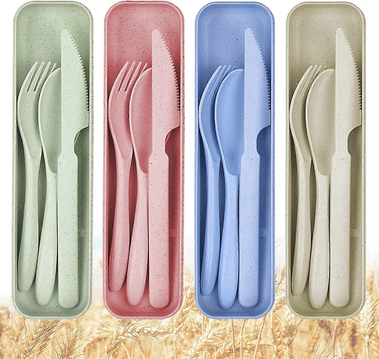 2 סט סכו"ם נסיעות נייד מפלסטיק מזלג כף רב פעמי לכלי שולחן חיצוניים, כחול בז '