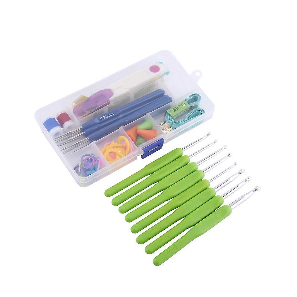 16 méretű horgolótű, tű, fonal, öltések, kötés, kézműves doboz, horgolt készlet (zöld)