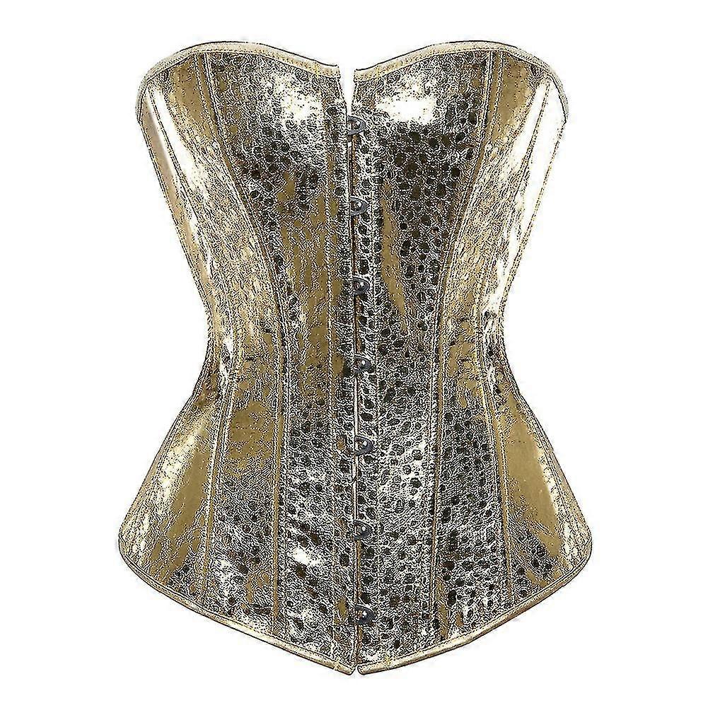 الفضة الذهب الكورسيهات للنساء Steampunk القوطية مشد بوستير مع سستة بالإضافة إلى حجم خمر نمط مشد أعلى الملابس الداخلية الهزلية