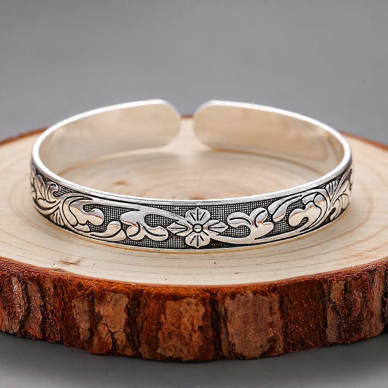 ヴィンテージファッションシルバーカラーロータスフラワーオープンカフバングル女性女の子エスニックスタイルロータスリーフブレスレットパーティージュエリーギフト