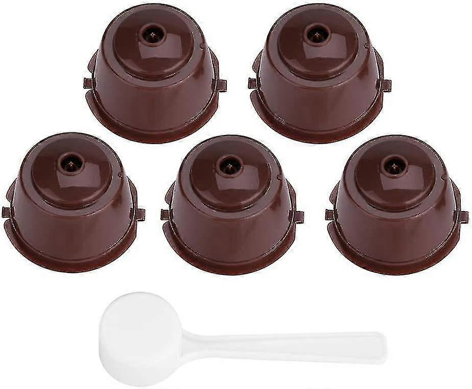 6pcs Refillable Coffee Filter Set Compatible With Dolce Gusto Coffee Capsule Compatible With Nescafe Dolce Gusto Reusable Capsule With Spoon(brown)