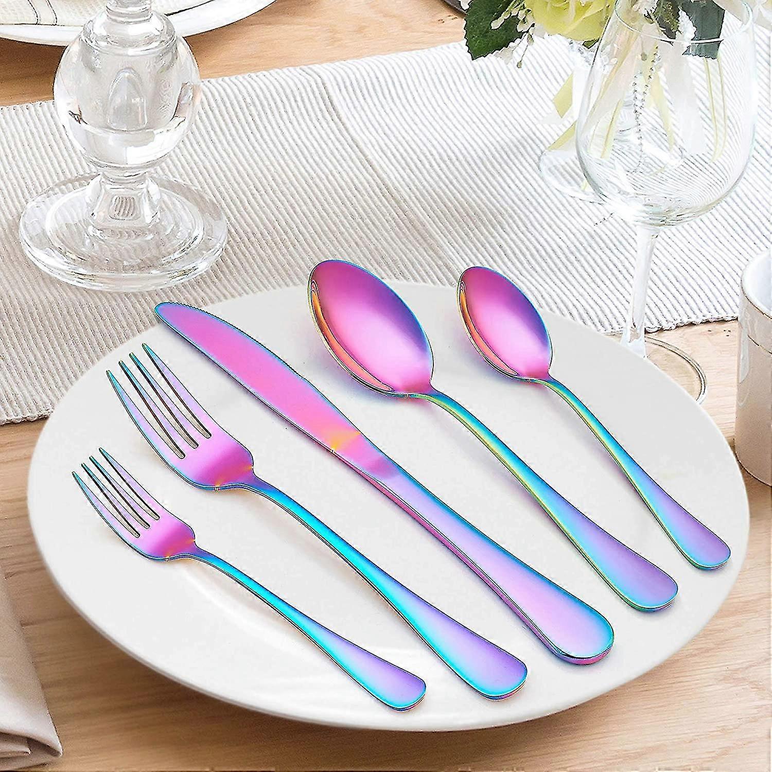 Multicolor Flatware Cutlery Set, 5 Pieces Steel Colorful Silverware Set