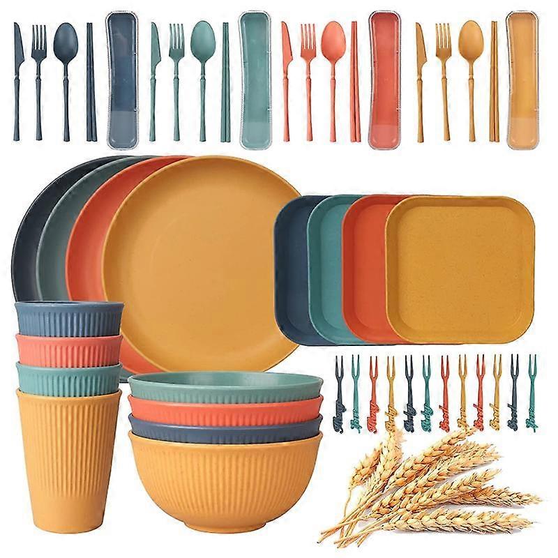 48Pcs Dinnerware Sets for 4 People, Camping Plates and Bowls Set