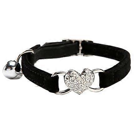 Cat Collar with Bell Bling-Cat Adjustable Collar with Crystal Heart Charm and Bells 8-11 Inches(Black)