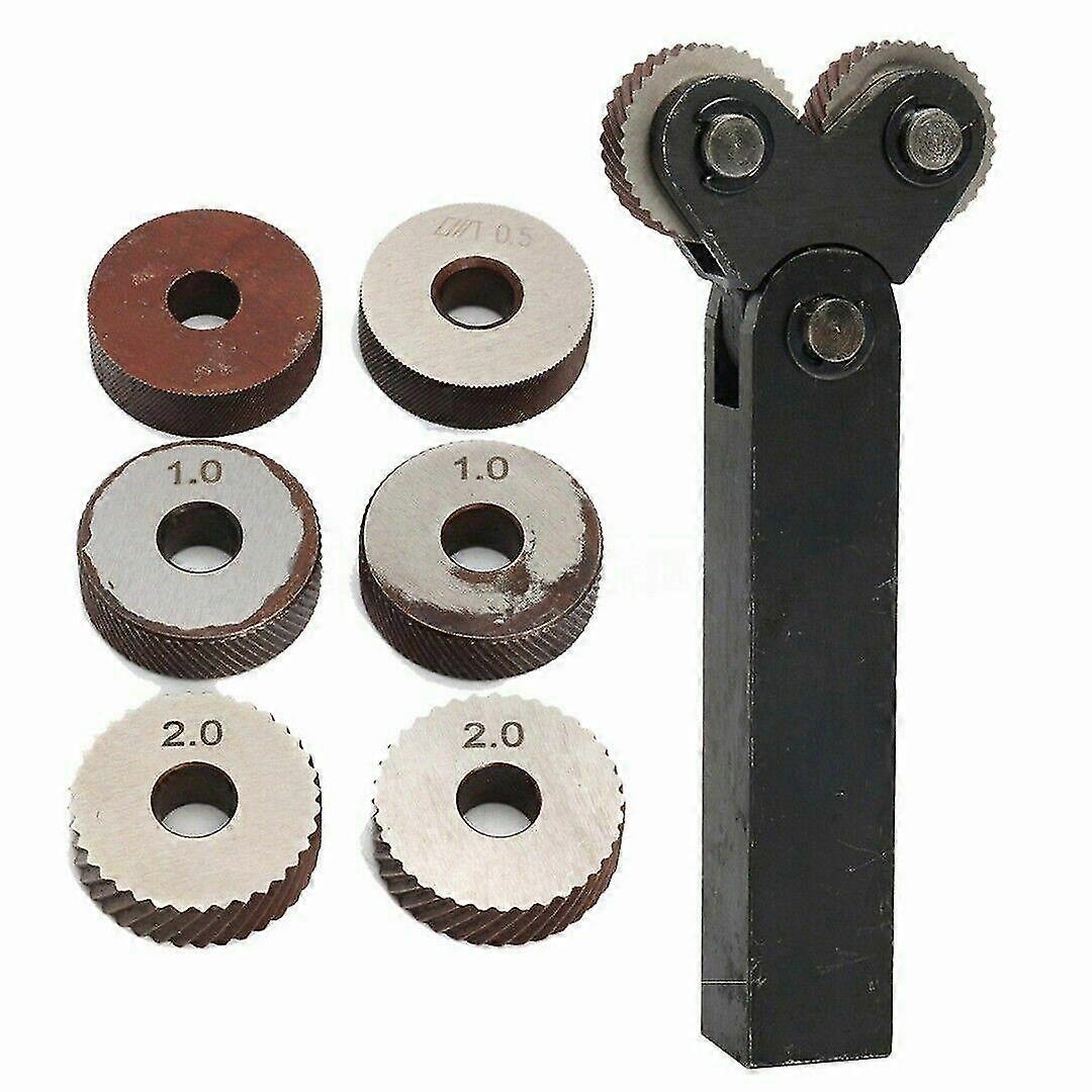 Steel Knurling Tool Diagonal Wheel Linear Knurl Set 0.5mm 1mm 2mm Pitch Gl.(silver)(7pcs)