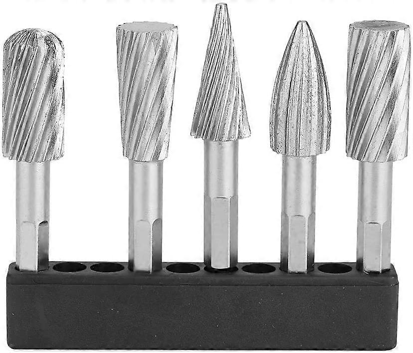 Rotary Burr Set, 5pcs High Speed Steel 1/4 Schaft Rotary Rasp File Set
