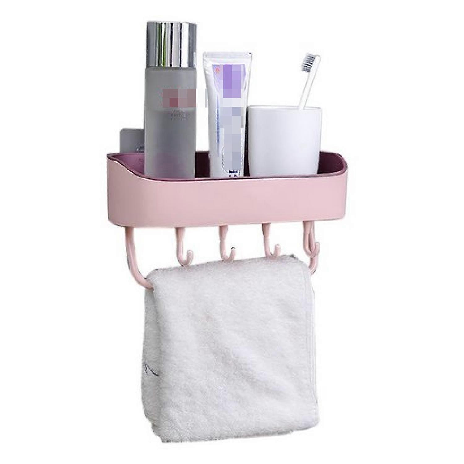 Pink shower caddy without drilling, shower shelf with hooks, shower basket for shampoo