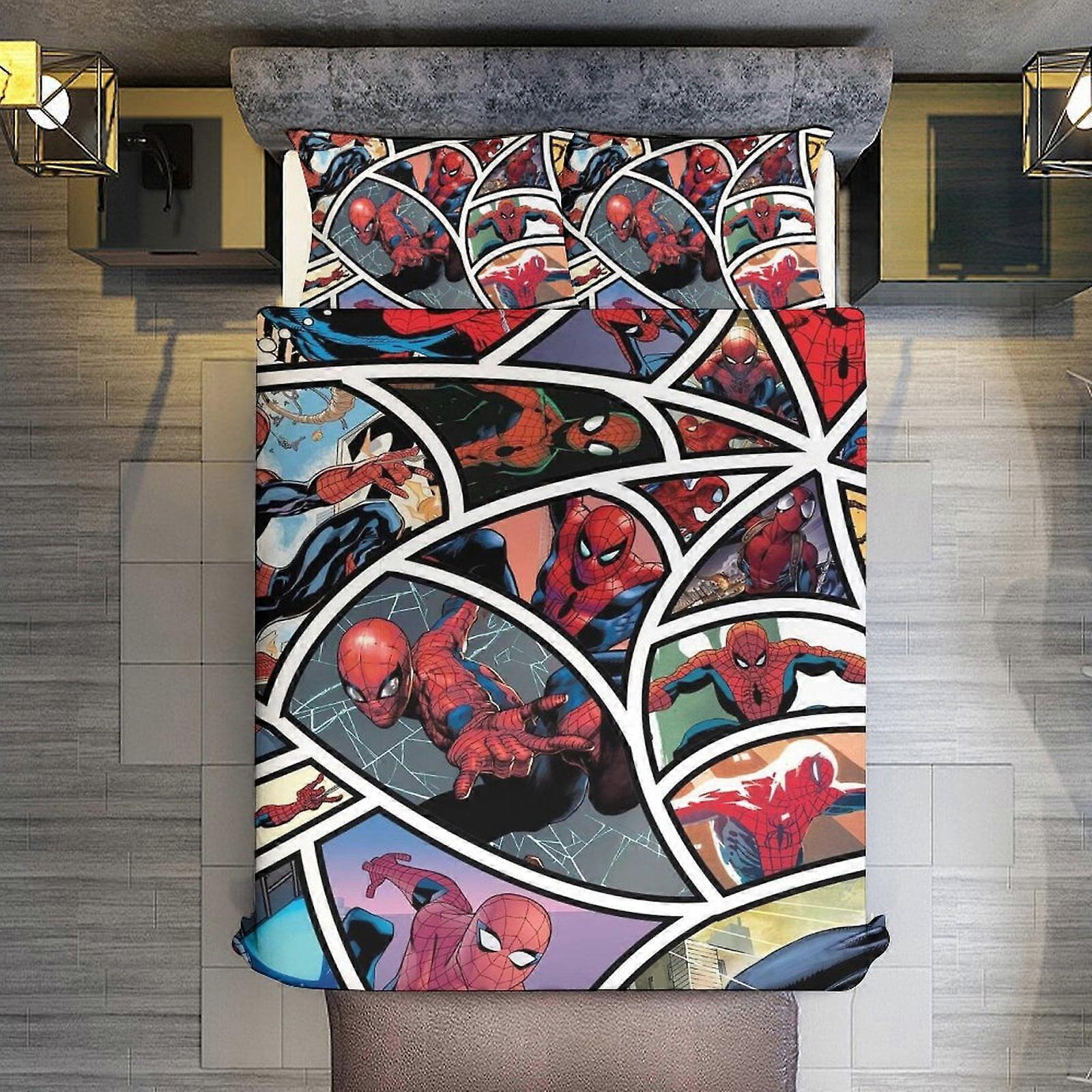 v642  Bed Sheets Bedding Web of Spider-Man 3 Piece Sets Full/Queen Size - Reversible Microfiber Quilts with 2 Shams Soft Lightweight Bedspread Coverle