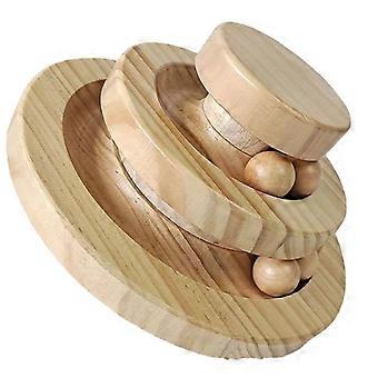 Massief houten kattenspeelgoed Houten carrousel Rollende bal Drievoudige kattenspeeltjes Creatieve houten kattencarrousel