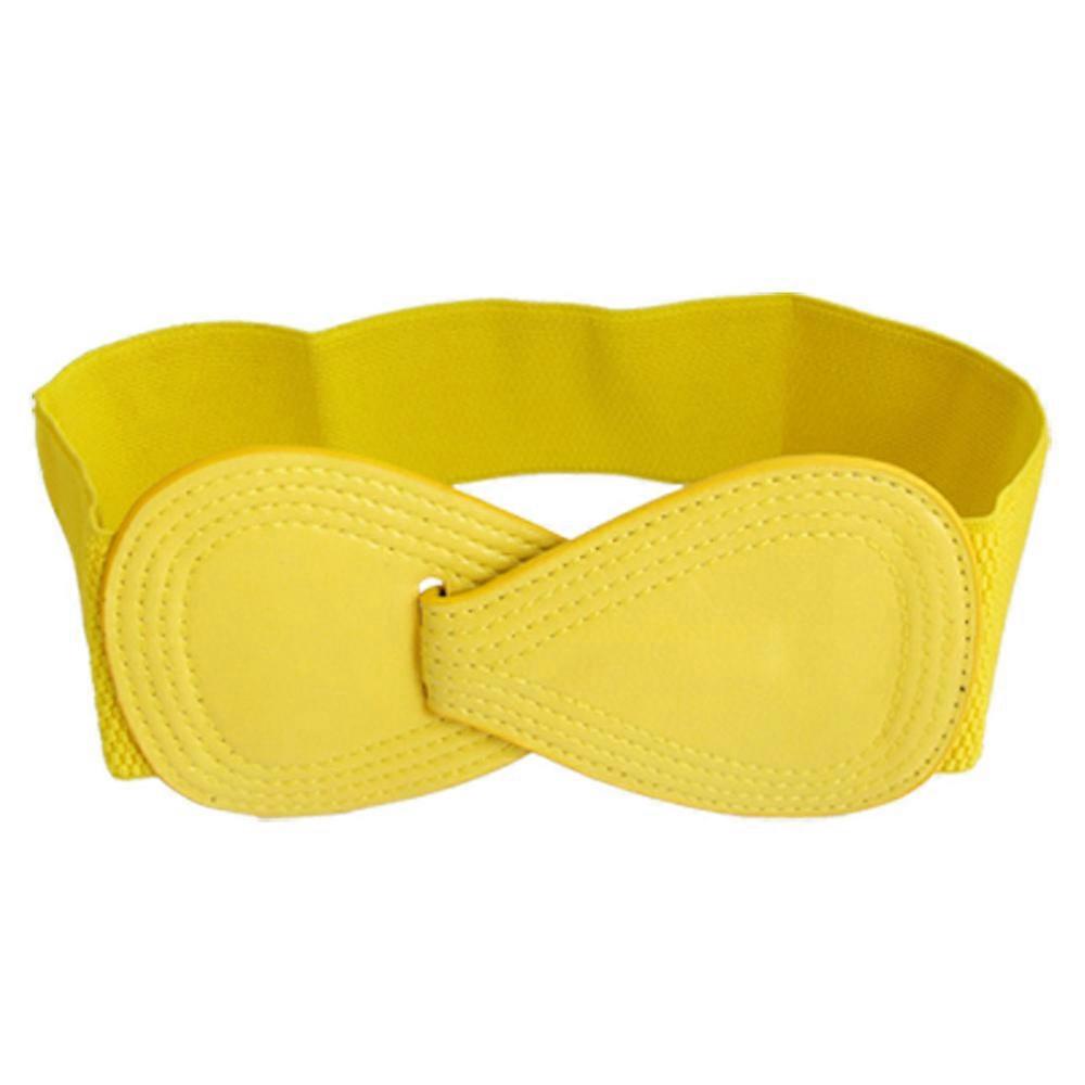 SODIAL(R) 8-shaped Faux Leather Buckle Elastic Belt Yellow for Lady