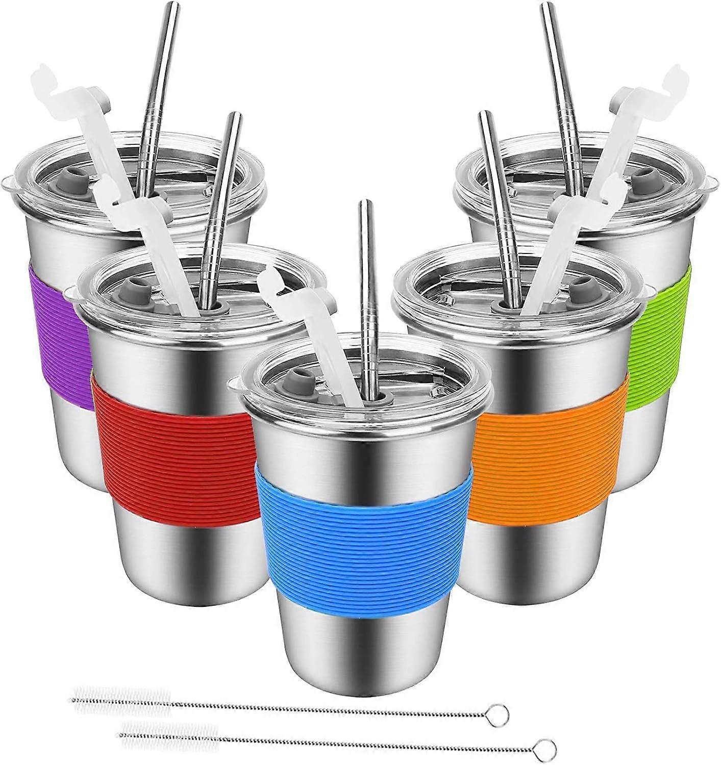 Tazze per bambini in acciaio inossidabile con coperchi e cannucce, tazze per bambini senza BPA, bicchieri infrangibili per bambini